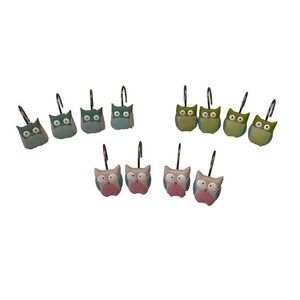 Owl Shower Curtain Hooks 12 Pieces Pink Blue Green‎